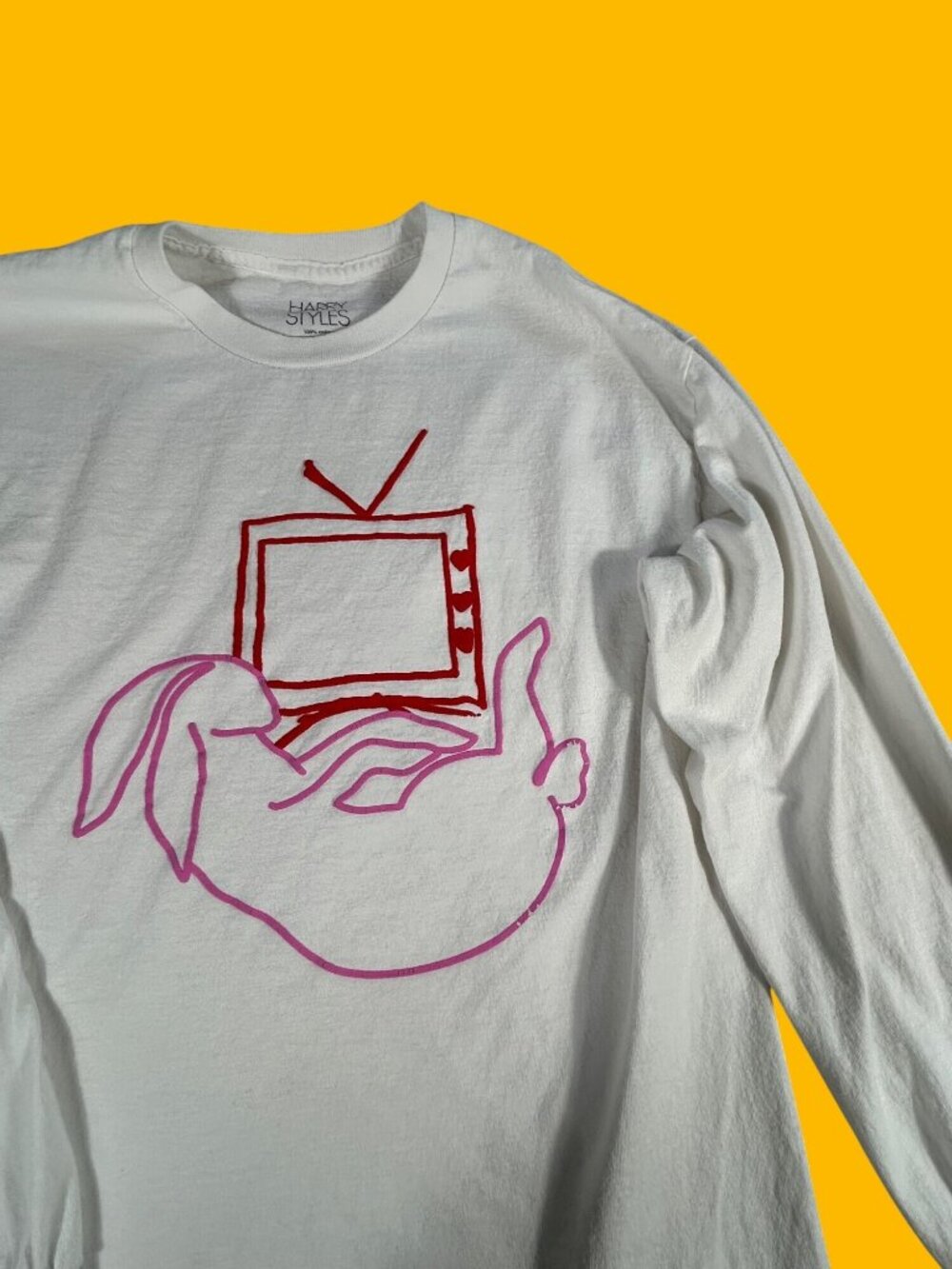 Harry Styles 2022 T Shirt Adult Sz L White Long Sleeve With Pink Bunny & Red TV